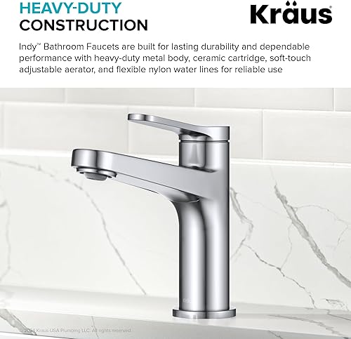 Miniatura 9 de KRAUS Indy KBF-1411CH - Grifo de lavabo de baño de una sola manija y un agujero en cromo, KBF-14