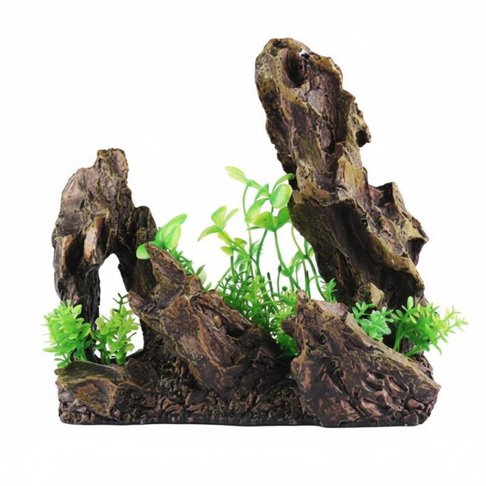 Aquarium Coral Decorazione Roccia Acquario Ornamento Scenico Montagna Resina Realistica con Aspetto Roccioso Naturale E Silhouette per Effetto, Paesaggio Roccioso Con Piante Acquatiche-B