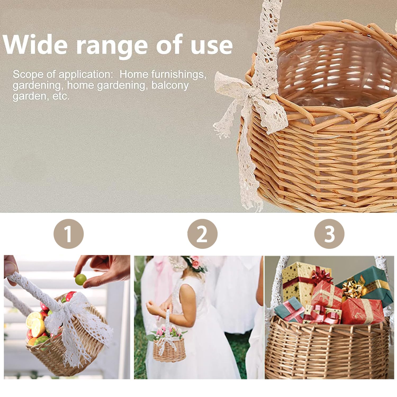 2 Pièces Corbeilles En Osier Avec Anse, Panier Mariage, Panier Avec Anse, Panier Osier, Petit Panier Osier Mariage, Panier En Osier Avec Anse, Pour Mariage, Décoration, Fruits (D, Petit)