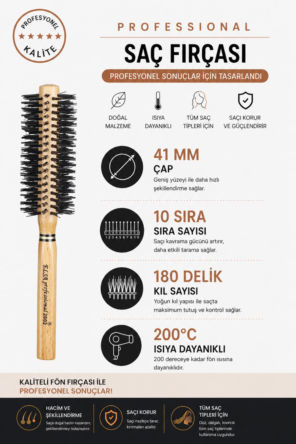 Elsa Professional 2002 Sert Natürel Saç Fırçası