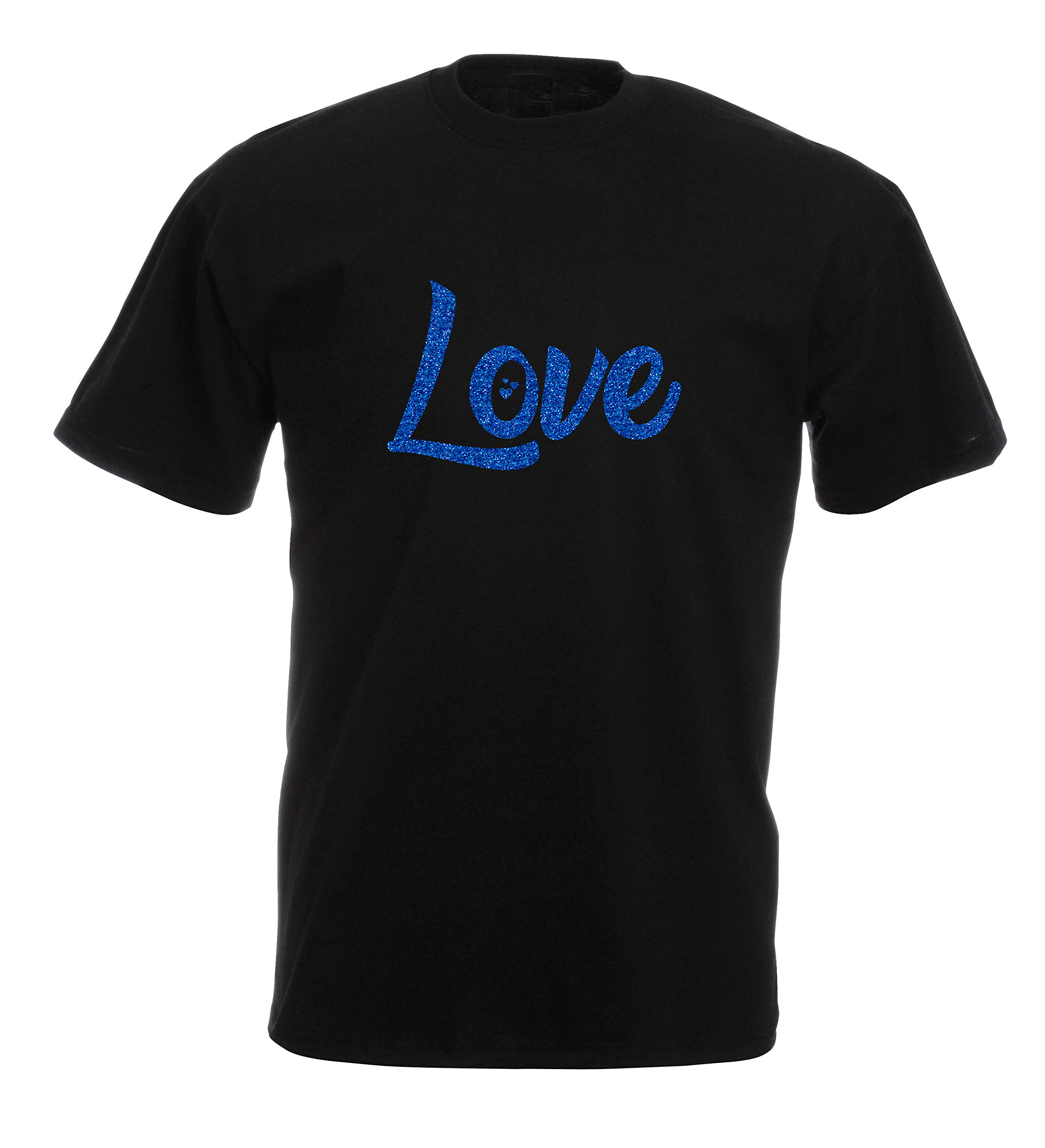 HN PrintLove Glitter T-Shirt. Who Doesn't Love Glitter? Black t-Shirt with The Text Printed in Glitter, Choose from 18 Glitter Colours.