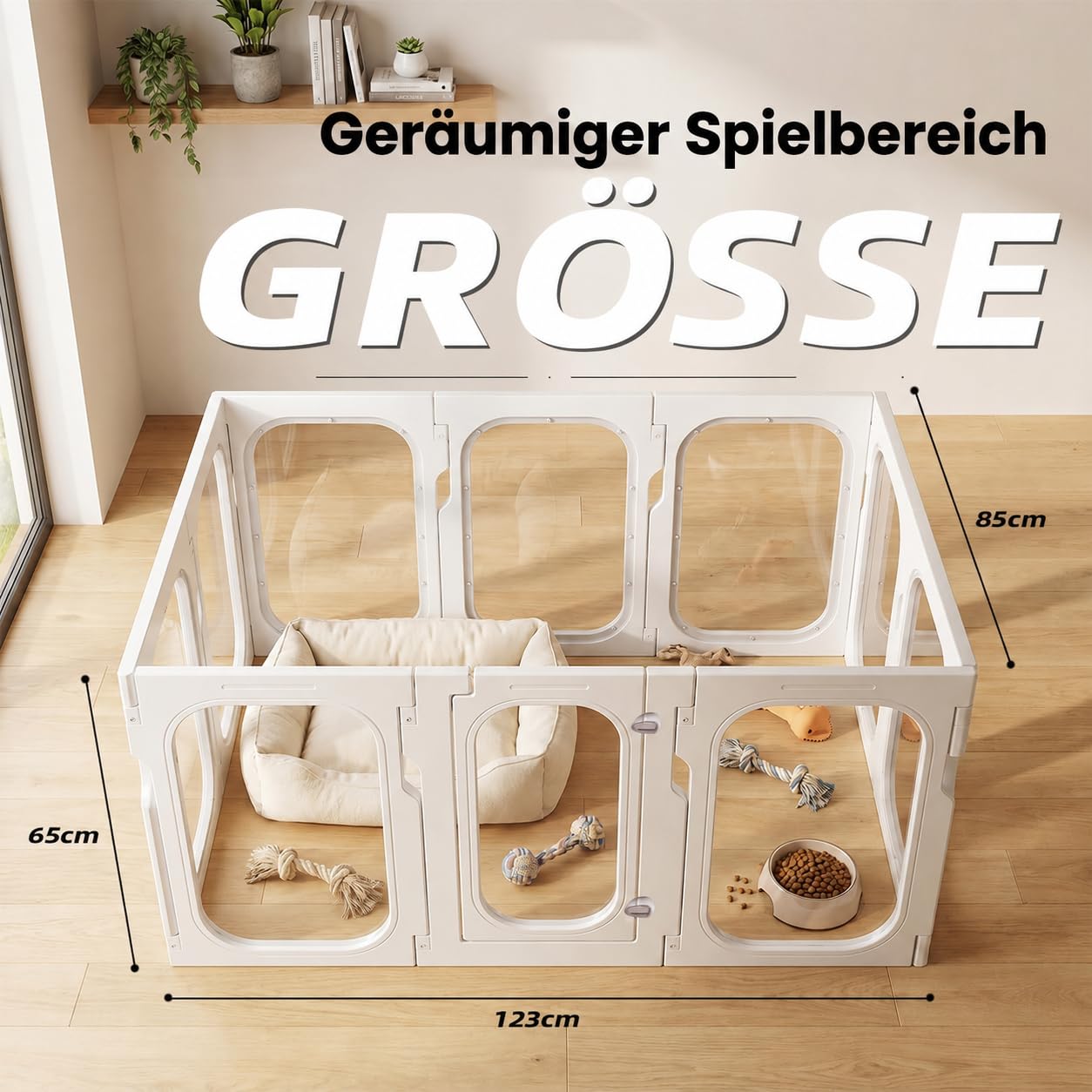 Welpenauslauf 65 cm hoch, transparenter Laufstall Hund mit Tür, tragbares Haustiergehege, 10 Paneele, für kleine bis mittelgroße Hunde, Innen und geschützter Außenbereich