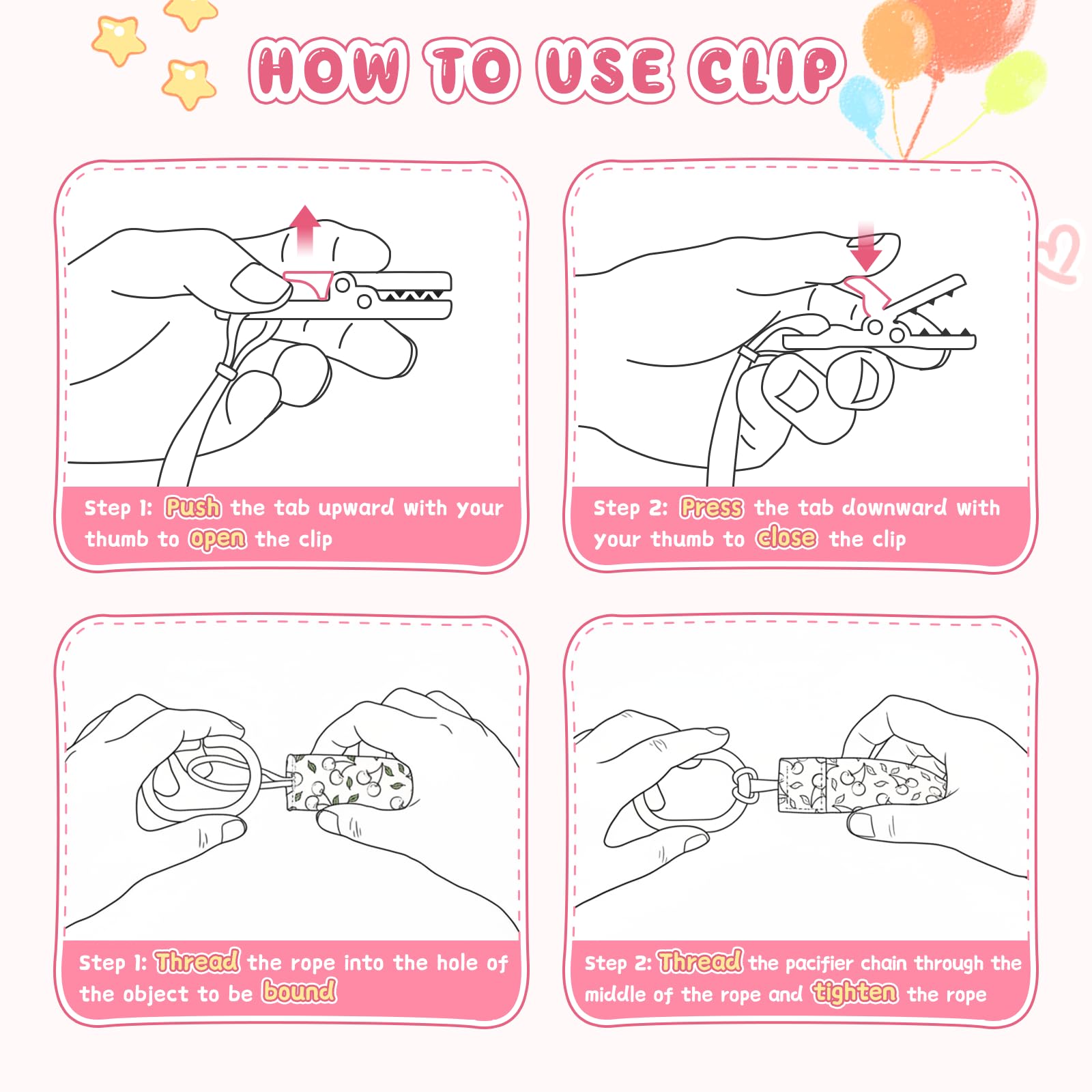 Smlpuame Dummy Clips Girl,6 Pack BPA Free Soother Chain,Pacifier Holder Clips for Teether Toy,Baby Dummy Strap Clip Universal Design Fit All Pacifiers Baby Teething Toys,Newborn Baby Shower(Fruit) — view 5