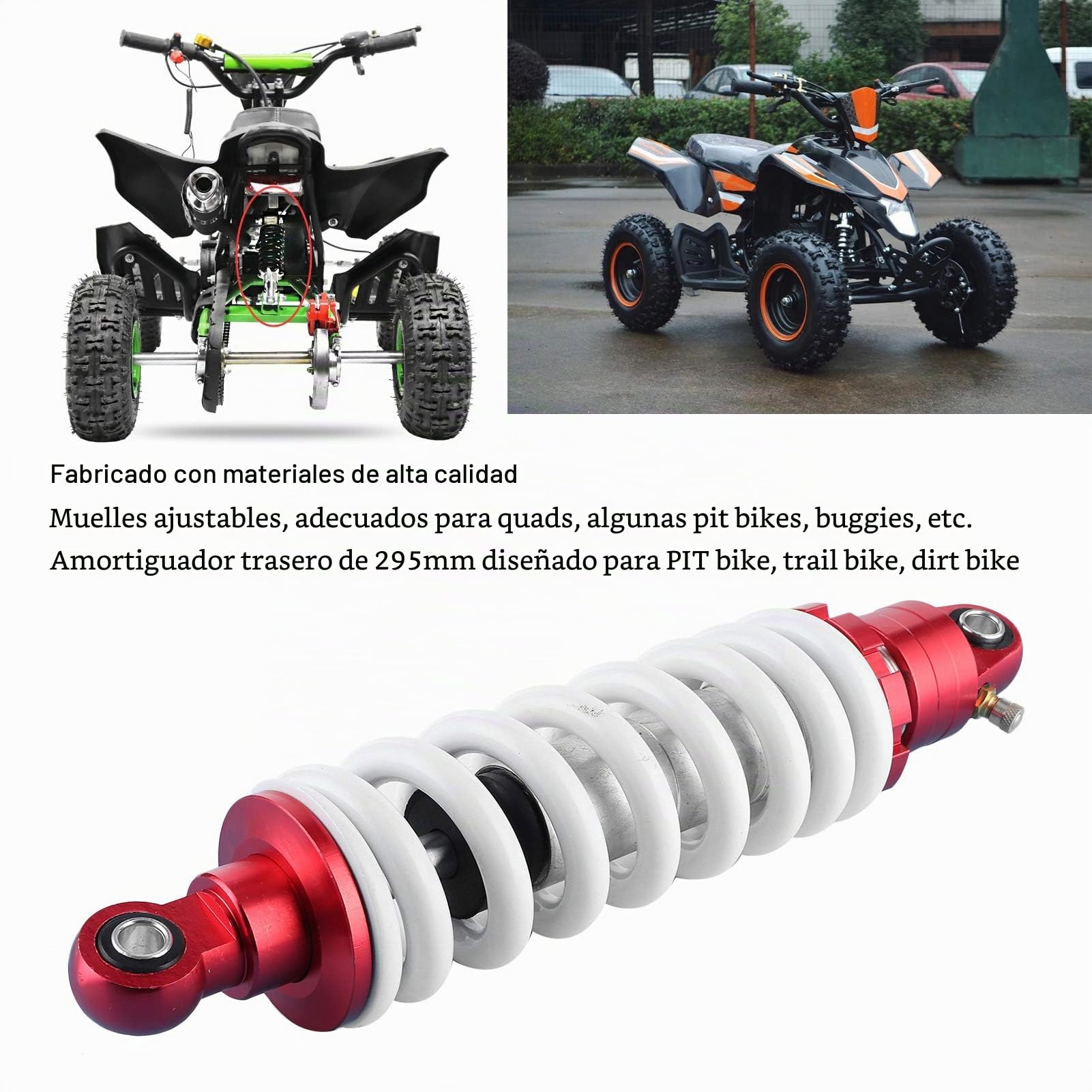 Amortiguador trasero de 295 mm para motocicleta, ciclomotor, quad, motocross, ATV.