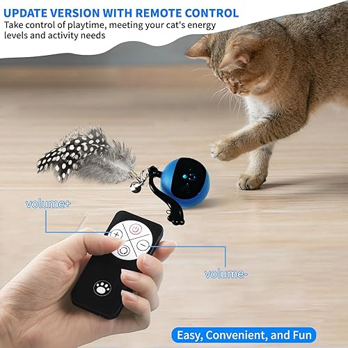Miniatura 3 de Pelota de juguete interactiva para gatos con control remoto, juguete de plumas de gato móvil y rodante, recargable por USB, juguete para gatos de