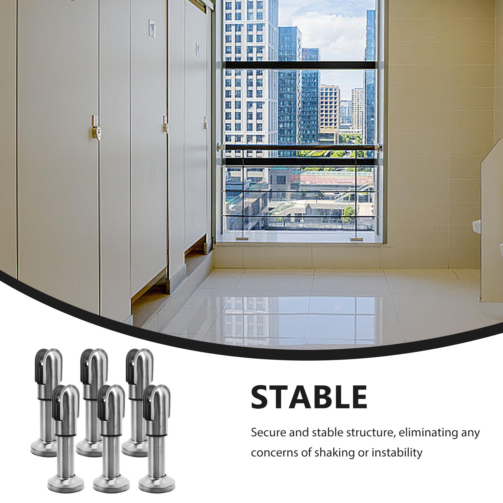 Support de Cloison de Toilettes Publiques en Acier Inoxydable Argenté, Stable et Facile à Entretenir, Lot de 6 Pièces Adapté pour Cloisons de 12-18 Mm
