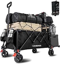 CAMDOOR 後ろ開け キャリーワゴン 長物対応【3秒で収納·大容量·超軽量】アウトドアワゴン 軽量 静音 キャンプカート 大容量240L 耐荷重120kg コンパクト自立収納 キャリーカート BBQ 釣り 運動会 荷物運び 引っ越し ワンタッチ収束式