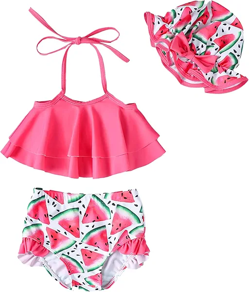 Baby Girl Summer Swimsuit with Hat Toddler Girls Bikini Sets Infant Bathing Suit Beach Outfits