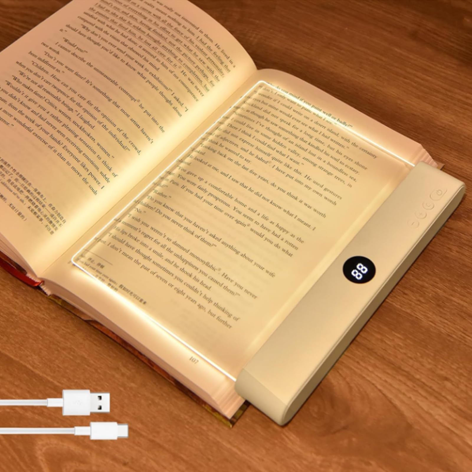 Smart Led Reading Book Light,Rechargeable Clear LED Flat Reading Light with 3 Colors & Timer, Student Eye Protection Night Lights, Flat Reading Lamp for Night Read-C