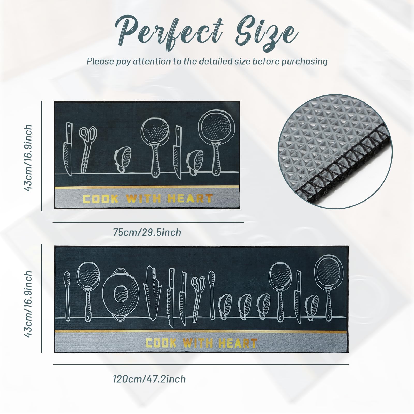 7VSTOHS Lot De 2 Tapis De Cuisine Antidérapants Lavables 40x60 + 40x120 Cm - Absorbants Et Élégants