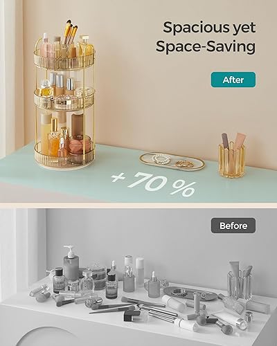 Miniatura 7 de SONGMICS Organizador de maquillaje, organizador de cuidado de la piel giratorio redondo de 3 niveles, personalizable, organizador de tocador de