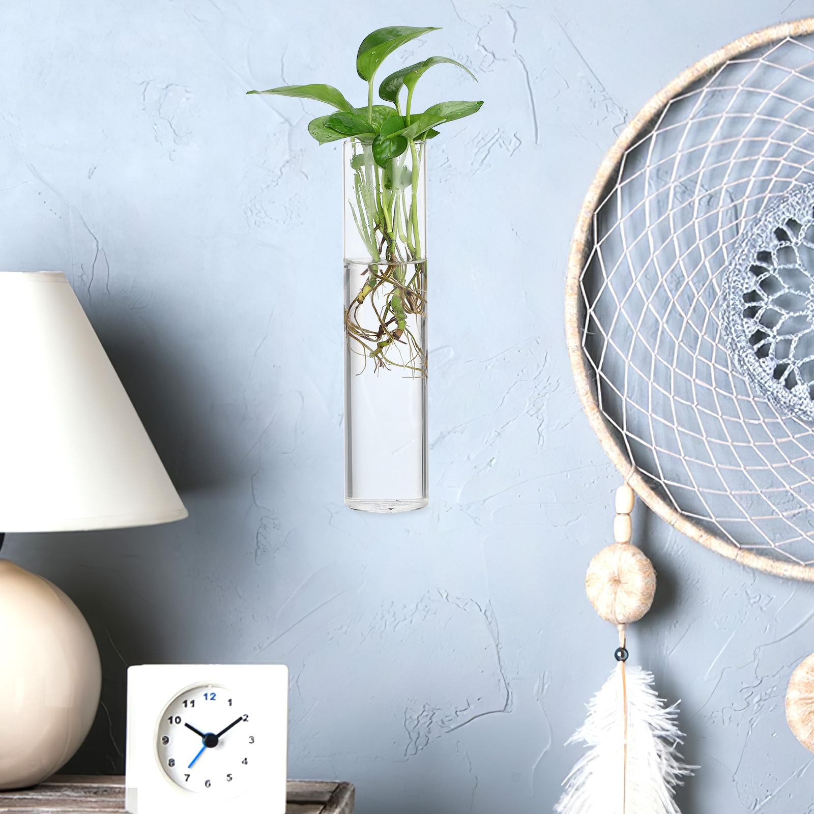 BESPORTBLE Set di vasi cilindrici da parete in vetro con superficie liscia e facile da pulire, 2 pezzi, supporto per piante acquatiche da appendere, terrario decorativo moderno per piante da interno
