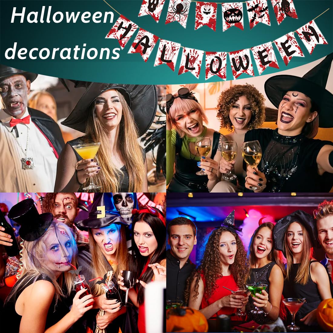 Adoreu Guirlande De Fanions « Happy Halloween » - Drapeau Triangulaire Avec Tourbillons En Aluminium à Suspendre Pour Décoration De Fête D'Halloween, Décoration De Maison, Plafond, Porte