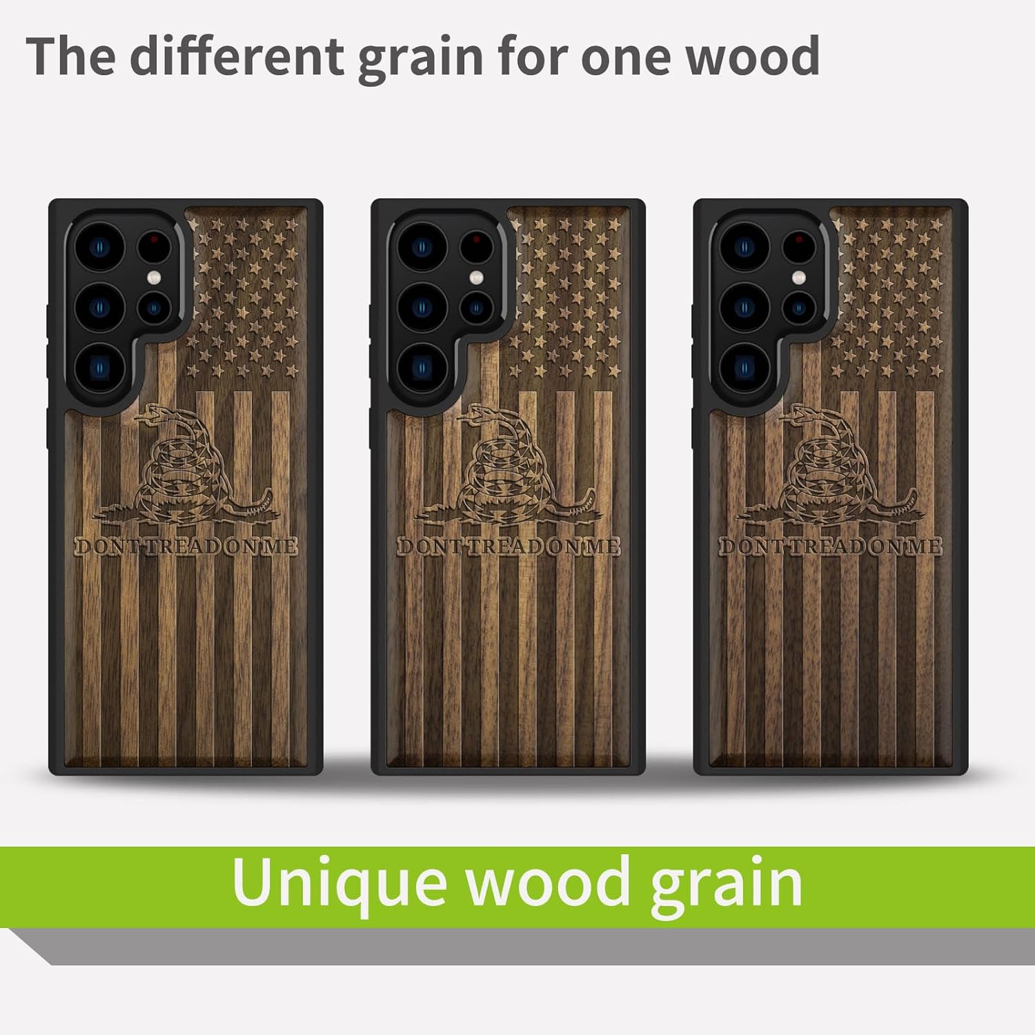 Carveit Wood Case for Galaxy S22 Ultra Case [Natural Wood & Black Soft TPU] Shockproof Protective Cover Unique & Classy Wooden Design Compatible with Samsung S22 Ultra (Gadsden Flag-Walnut)