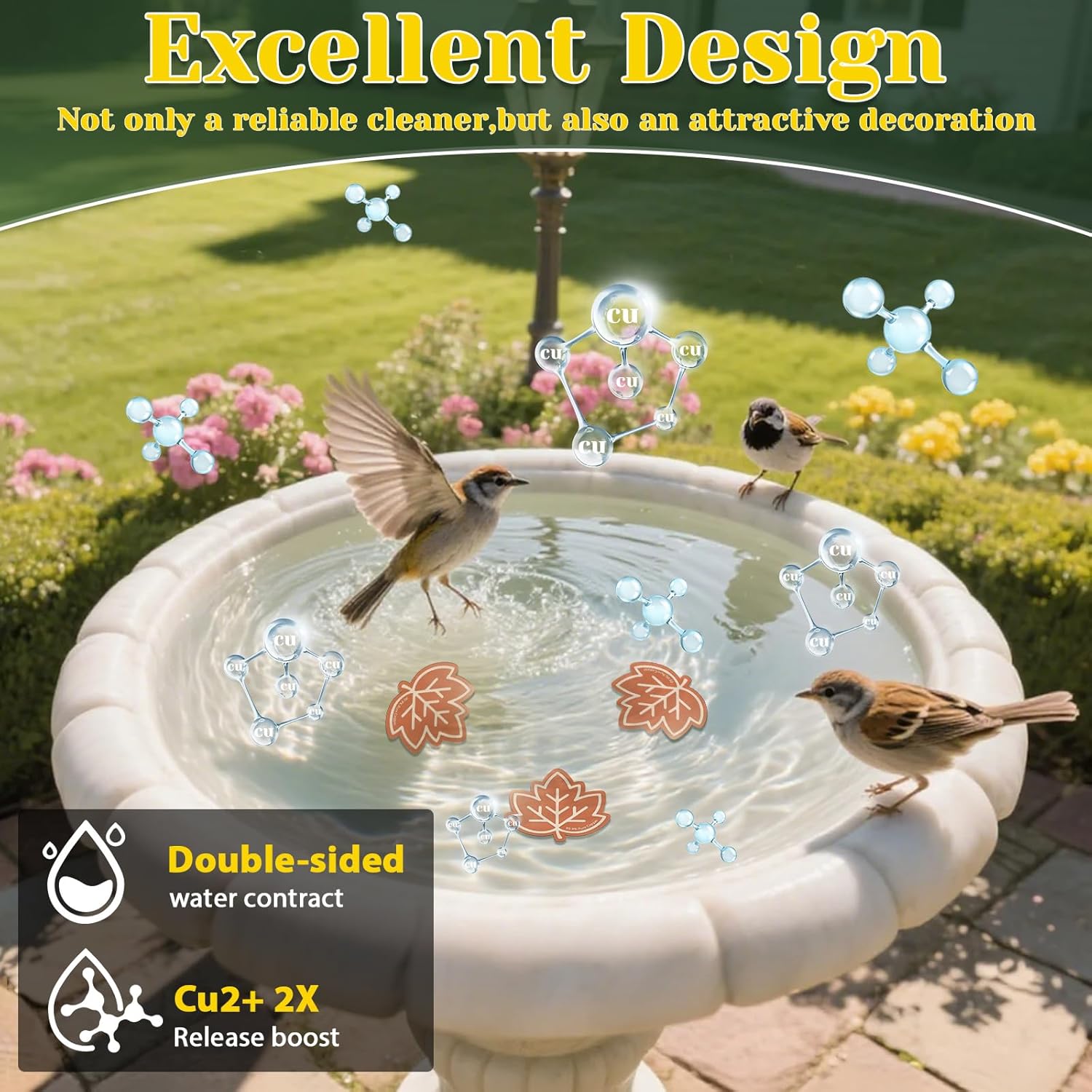 3Pcs Bird Bath Copper Purification Disk 99.99% Pure Copper Water Cleaning Discs 0.6mm Physical Clean Water for All-Season Universal Natural Fit for Outdoor Birdbaths Bowls Garden Fountain(Maple Leaf)