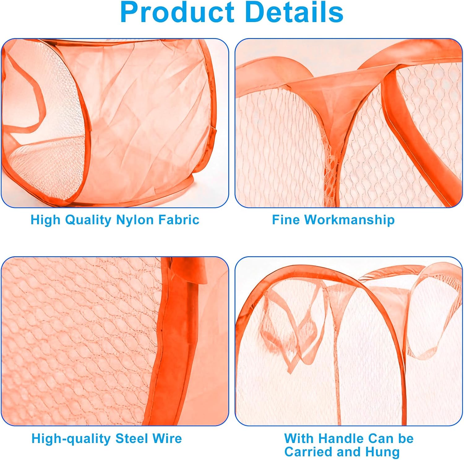 2 Pcs Green and Orange Foldable Pop-Up Laundry Hamper