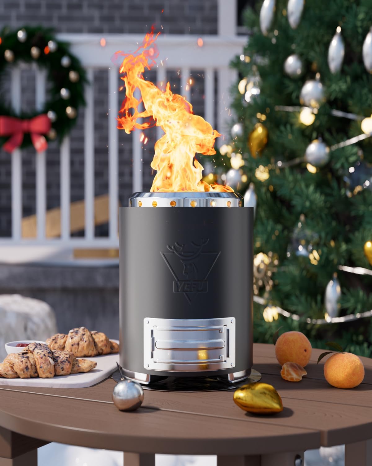 YEFU Tabletop Fire Pit 9.7 x 7.1 in, Flame Intensity Control Camping Stove for Outdoor & Patio, Fueled by Pellets or Wood, Safe Burning Table Top Firepit, with Travel Bag & 2 Mini Sticks, Black