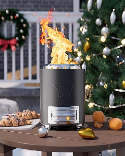 Miniatura 69 de YEFU Fogata de mesa de 9.7 x 7.1 pulgadas, estufa de campamento de bajo humo para exteriores y patio, alimentada por pellets o madera, fogata de Azul