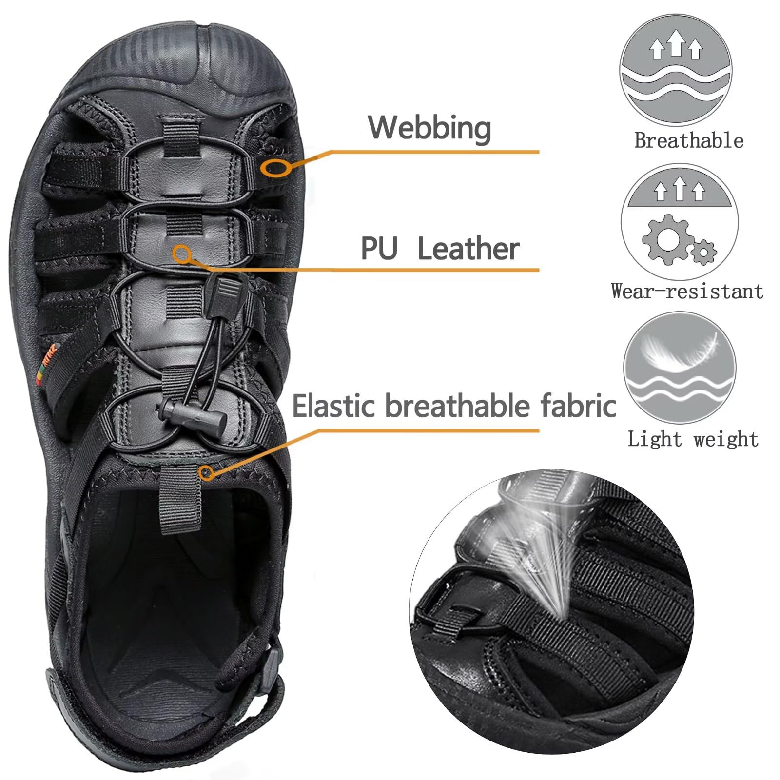 Herren Damen Leder Sandalen Strand Trekkingsandalen Outdoorsandalen Sommer Wandersandale Männer Atmungsaktive geschlossene Sandale Größe 36-46