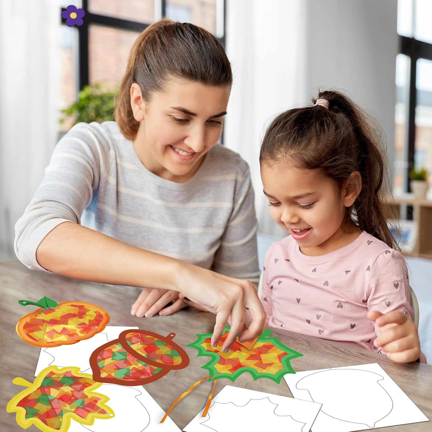 Kepeel Fall Suncatcher Craft Kit, 42 Pumpkin Leaf Acorn Tissue Paper Crafts