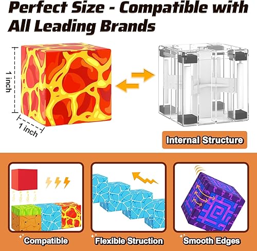 Miniatura 20 de Coodoo Bloques magnéticos - Juego de bloques magnéticos de construcción de minas con diseño de cerezo, azulejos magnéticos, juguetes STEM para niños