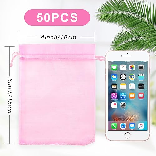 Miniatura 72 de ANZNKU Paquete de 50 bolsas de organza pequeñas de malla de 4 x 6 pulgadas, bolsa de regalo dorada de primera calidad con cordón, bolsa de malla