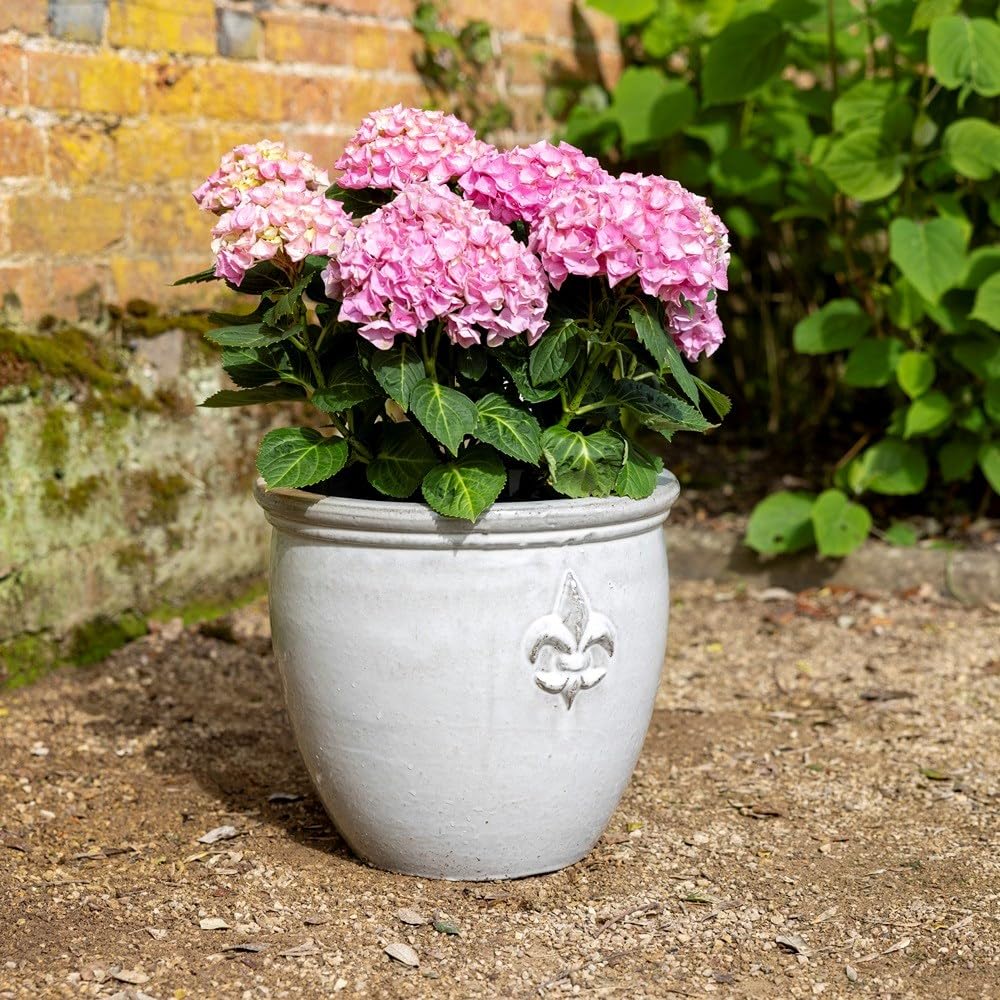 Primrose H40cm Stoneware Round Planter In Cream Garden Patio Flower Pot