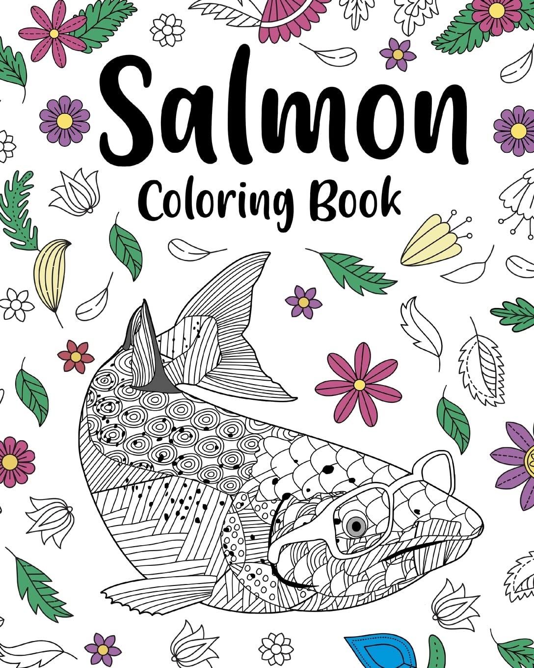 Salmon Coloring Book: Stress Relief Salmonidae Zentangle Picture, Freestyle Drawing Page
