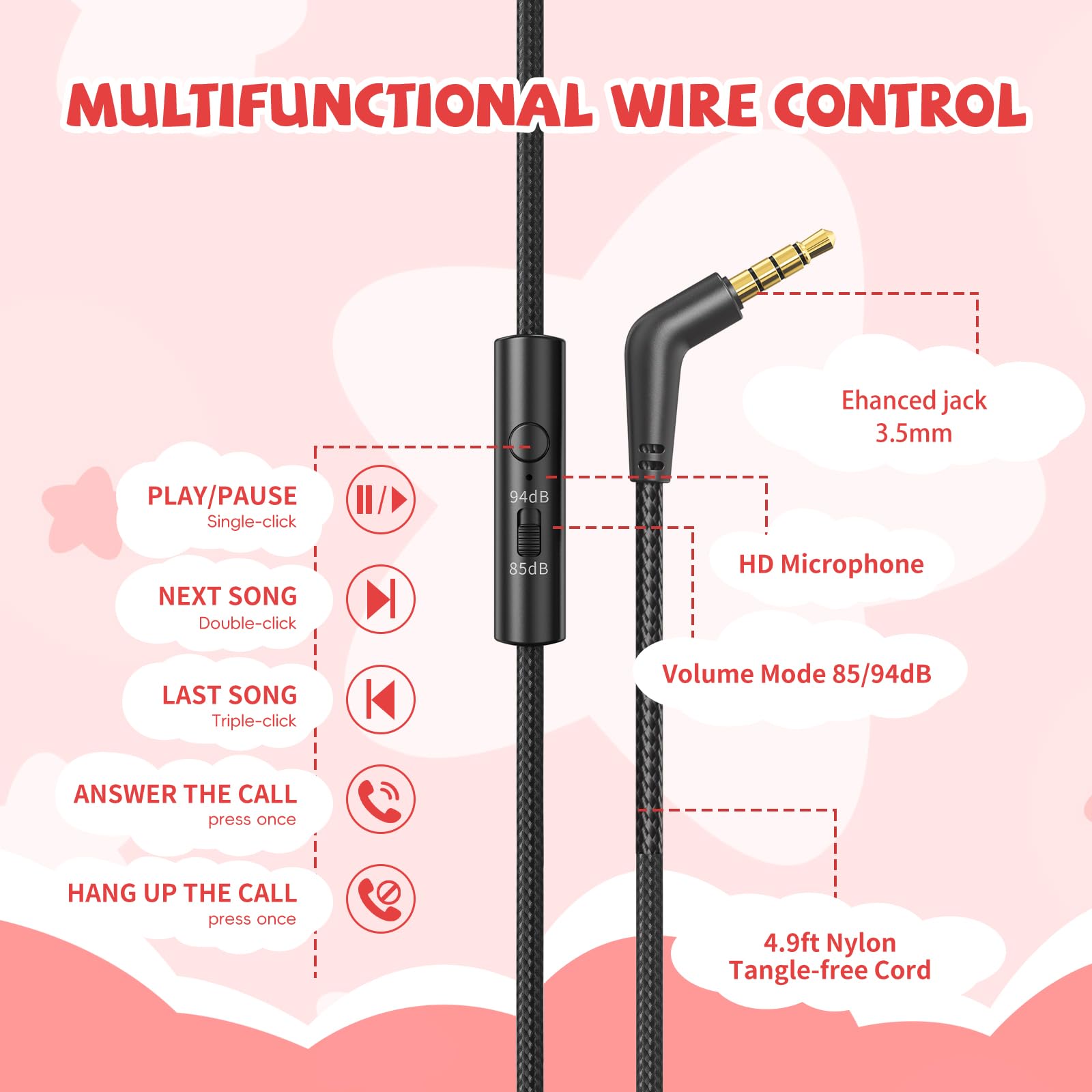 Cuffie per bambini cablate per scuola, limite di volume 85/94 dB, cuffie over-ear cablate per bambini, ragazzi e ragazze, con microfono, suono stereo, cavo da 3,5 mm, per tablet Kindle, viaggi in