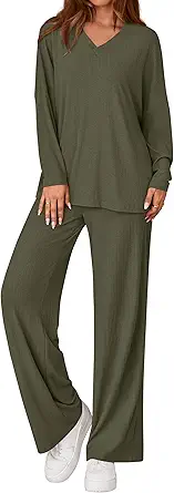 PRETTYGARDEN 2 Piece Lounge Sets for Women Fall Outfits 2025 Casual Loose Long Sleeve Tops Wide Leg Pants Matching Pajama Set