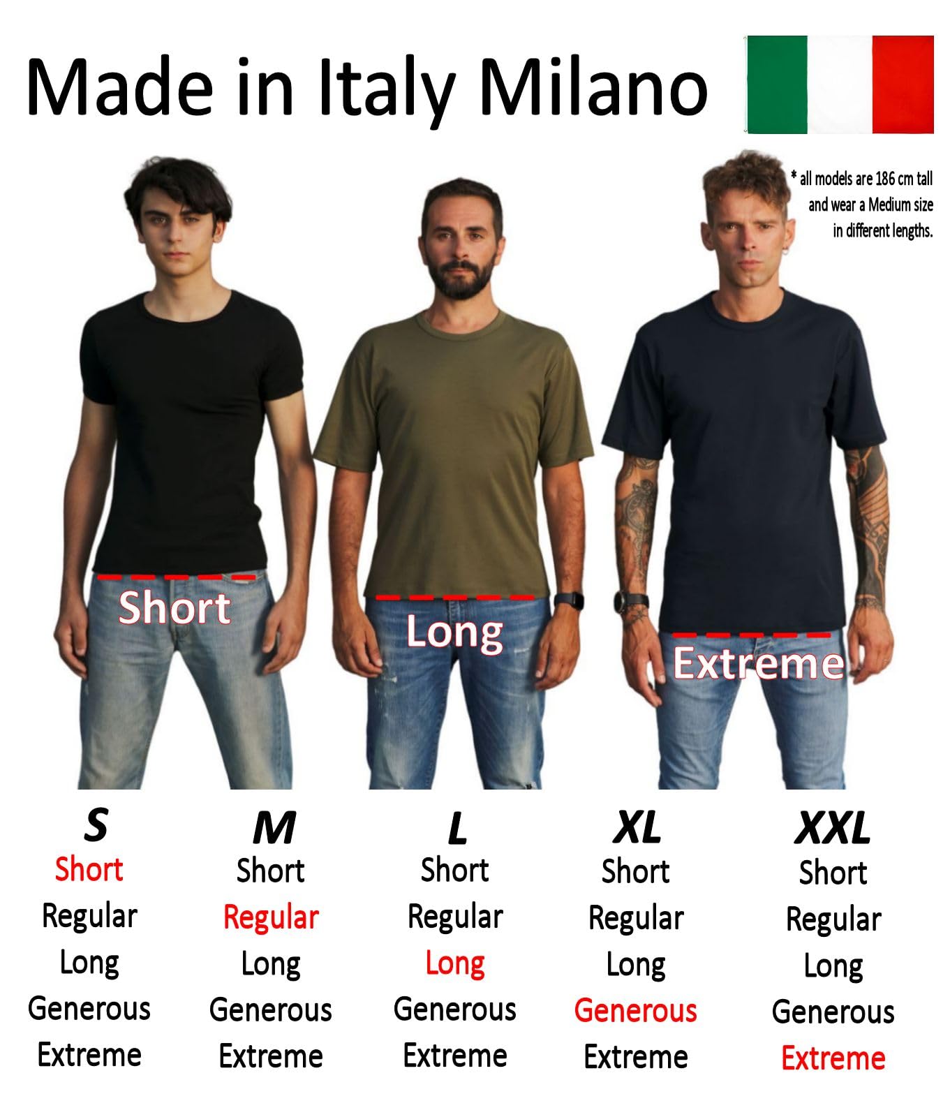 VERTICALIE – T‑Shirt Uomo Manica Corta - Cotone Superior Pima Lusso – 100 % Made In Italy Milano – 5 Differenti Lunghezze