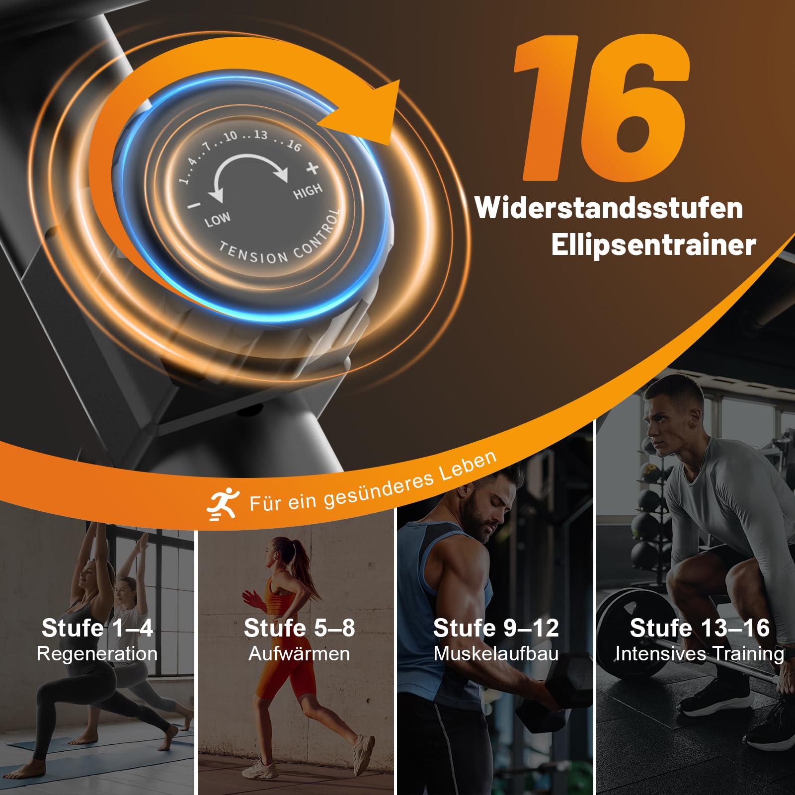 Crosstrainer 3-in-1 Magnetischer Ellipsentrainer 16 Widerstandsstufen 10kg Schwungrad 45cm Schrittlänge 150 kg