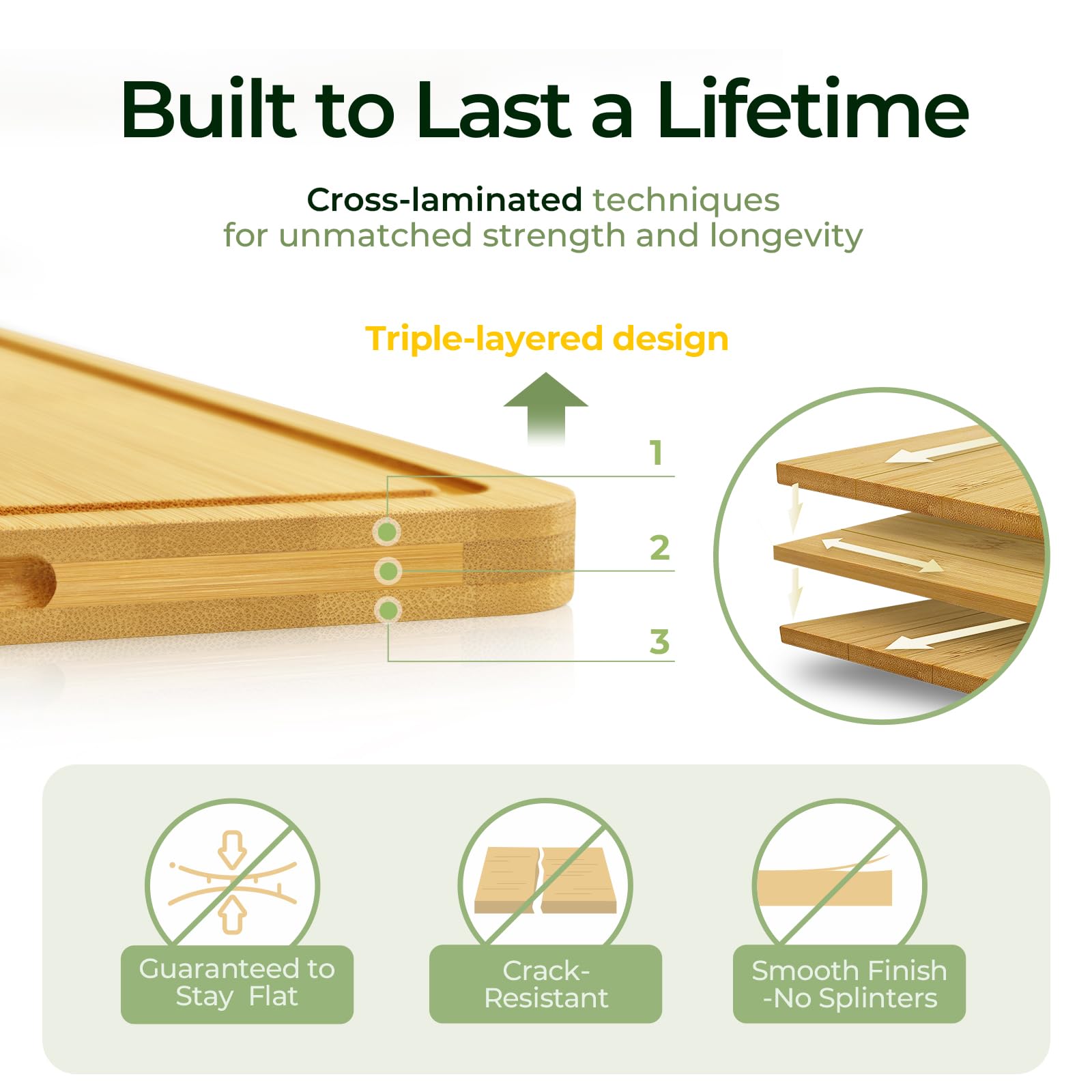 Keechee Bamboo Cutting Board, Durable Wood Cutting Boards for Kitchen with Deep Juice Grooves & Built-in Handles, Ideal Charcuterie & Chopping for Meat, Vegetables and Fruits Ideal Kitchen Gifts