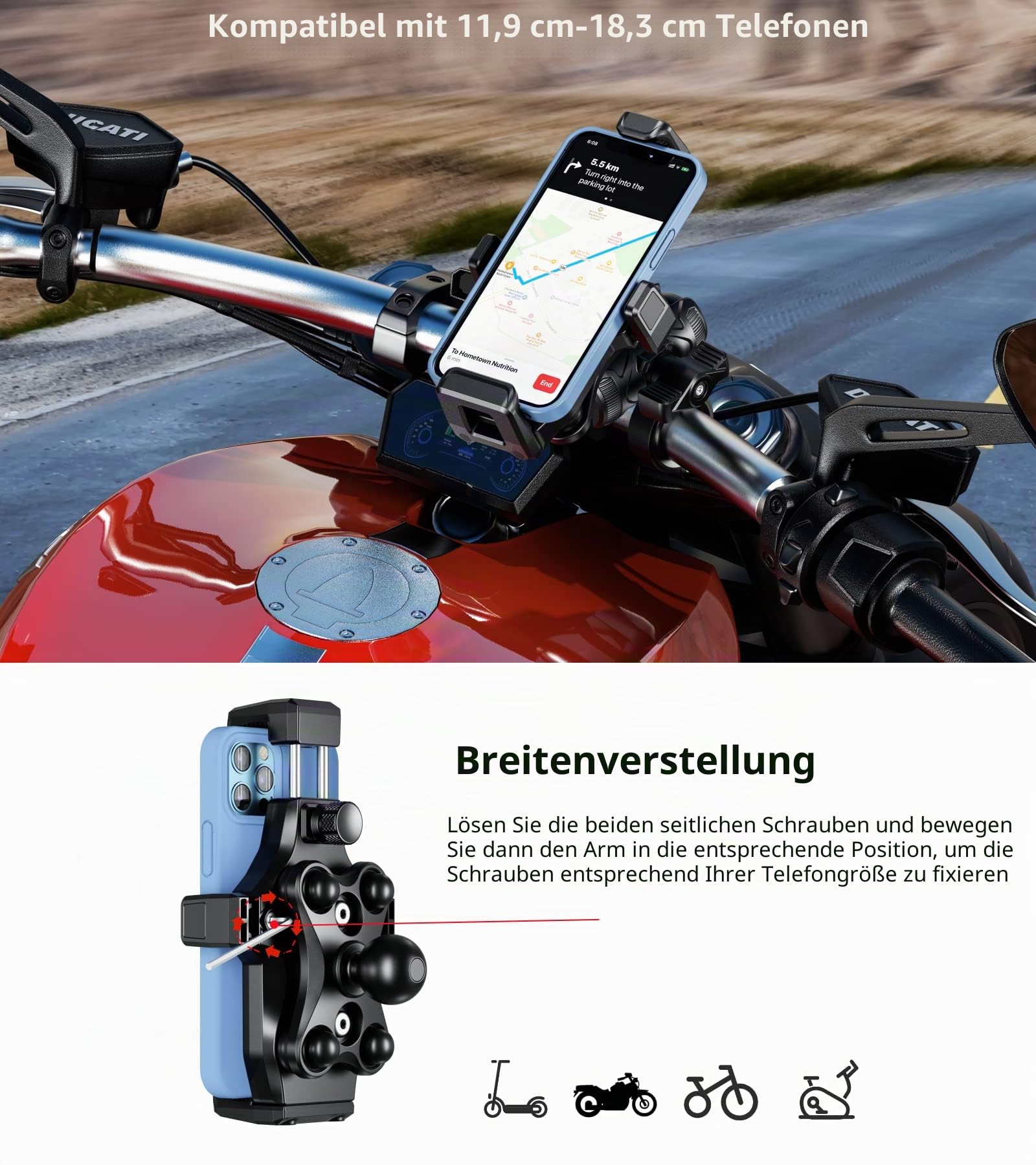 Kewig Motorrad Handyhalterung mit Vibrationsdämpfer und Hochgeschwindigkeits Sicherheitsschloss, neueste Anti-Diebstahl-Handyhalterung für Motorrad passend für 4.7–7.2“ Handys