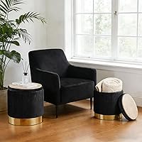 Vista 3 de Round Ottoman with Storage Set of 2 Upholstered Velvet Vanity Stool for Living Room Storage Ottomans Multifunctional Foot Rest