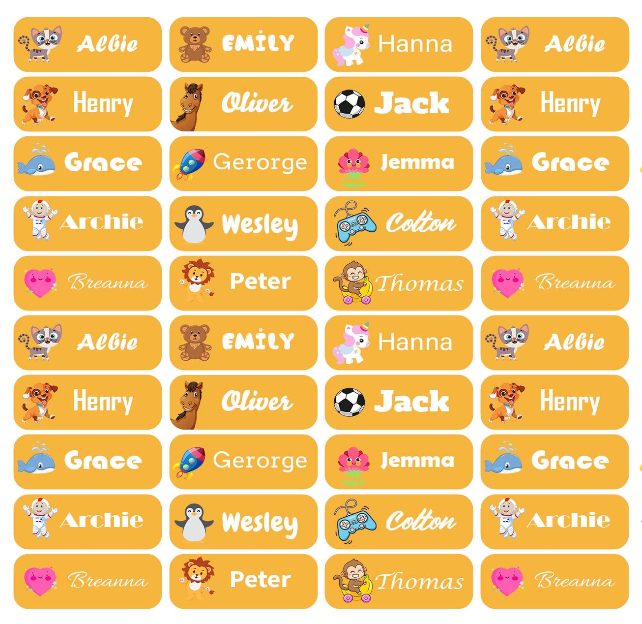 60 Personalised Stick on Name Labels Tags for School Books Bottle Boxes Bags Name Tags Washable Waterproof No Iron Sticker (Orange)