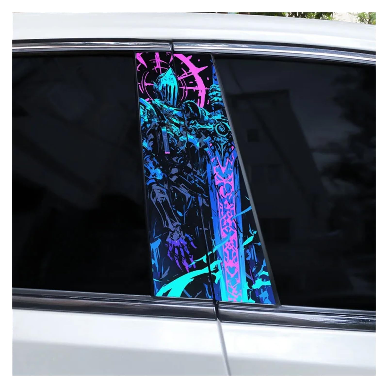 Car Side Decals 2pcs Neon Armor Blade Shadow Car Center Column Stickers Anti-Scratch Interesting B-Pillar Decal(Style E)