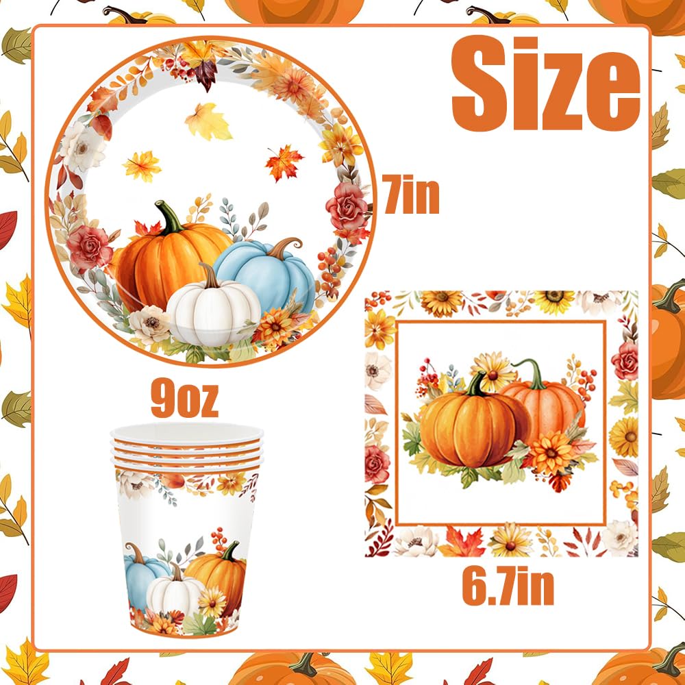 Zucca Stoviglie per Feste Decorazioni Autunno Ringraziamento Stoviglie Zucca Autunnali Bicchieri Piatti Carta Tovaglioli Forniture per Feste di Halloween Autunnale 16 Ospiti