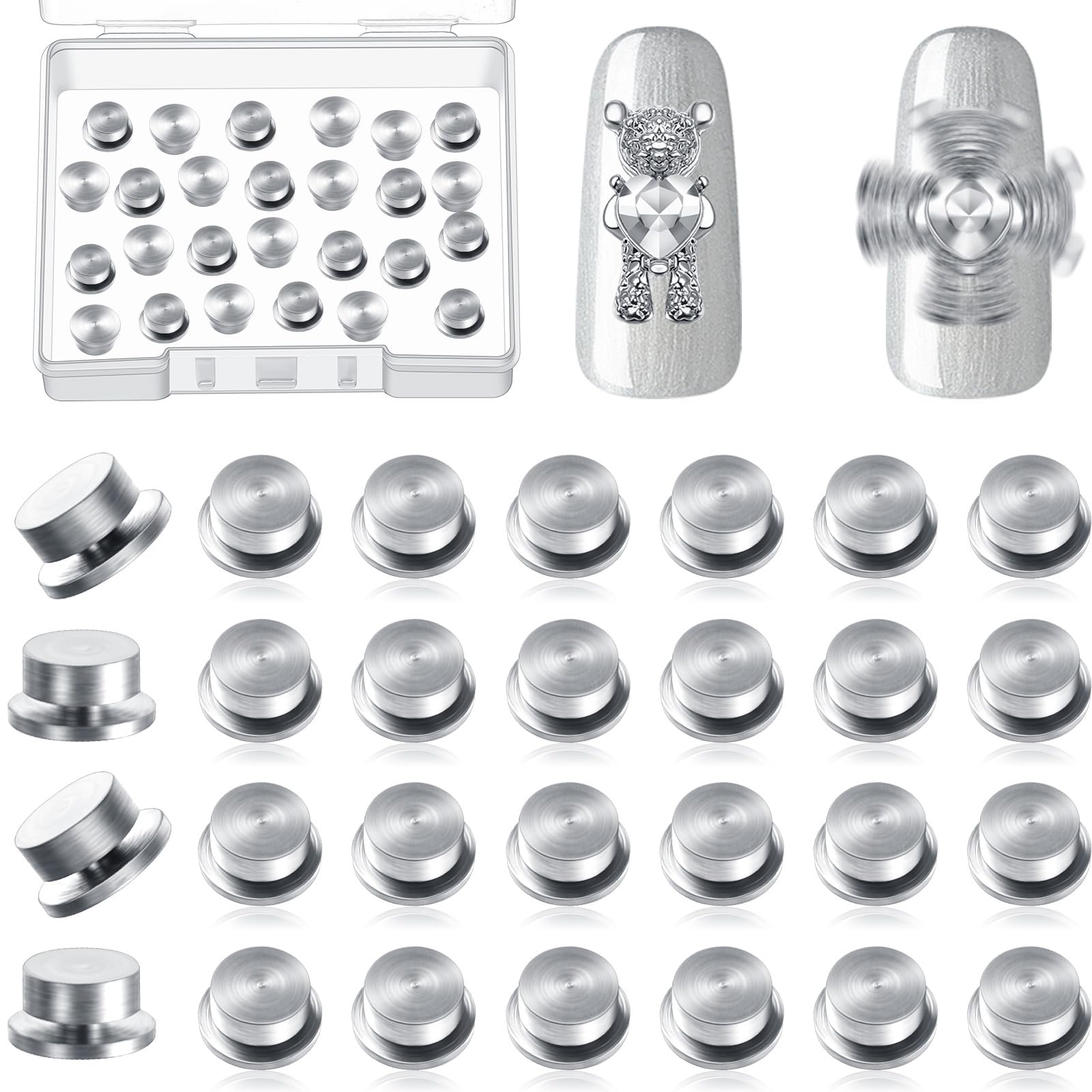 30 Pieces Spinning Nail Charms Nail Art Rotating Charm Bearing Art Tool Rings Jewelry Rotating Tools 3D for Women Girls Crafting Jewelry Accessories-image-25