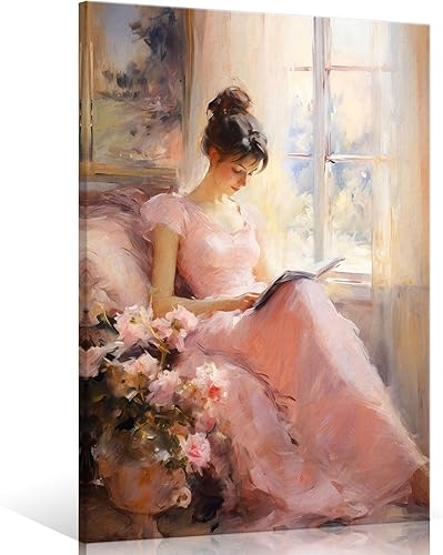 Miniatura 14 de Huabsad Pintura al Óleo de Retrato Vintage Arte de Pared Niña de Biblioteca Retro Leyendo Libro Antiguo Pósteres Famosos Cuadros Antiguos Femeninos