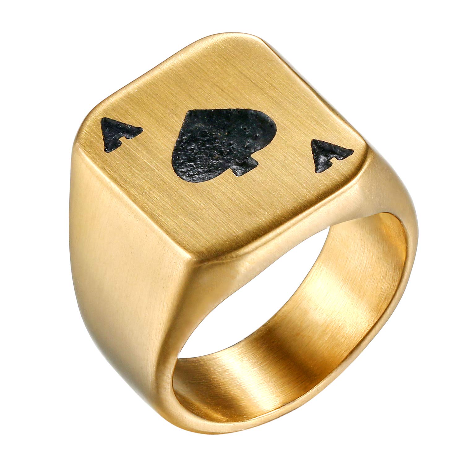 Flongo Anillo de Compromiso de Hombre Mujer, As de Picas Anillo de Sello Grande de Poker, Anillo Acero Inoxidable Retro Vintage