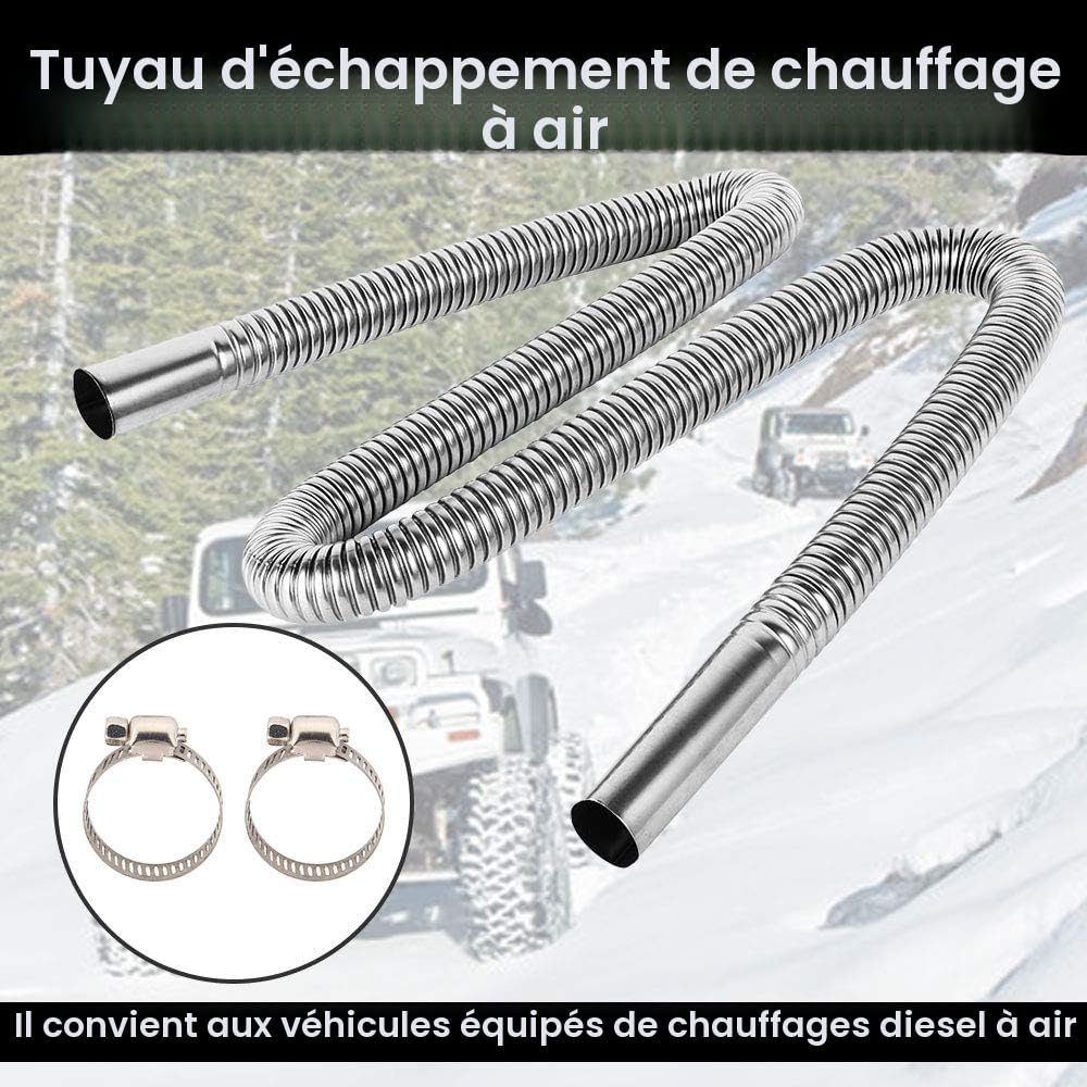 Tuyau D'échappement Inox 100 Cm Pour Chauffage Diesel Voiture, Camping-car, Générateur – Avec 2 Colliers Réglables