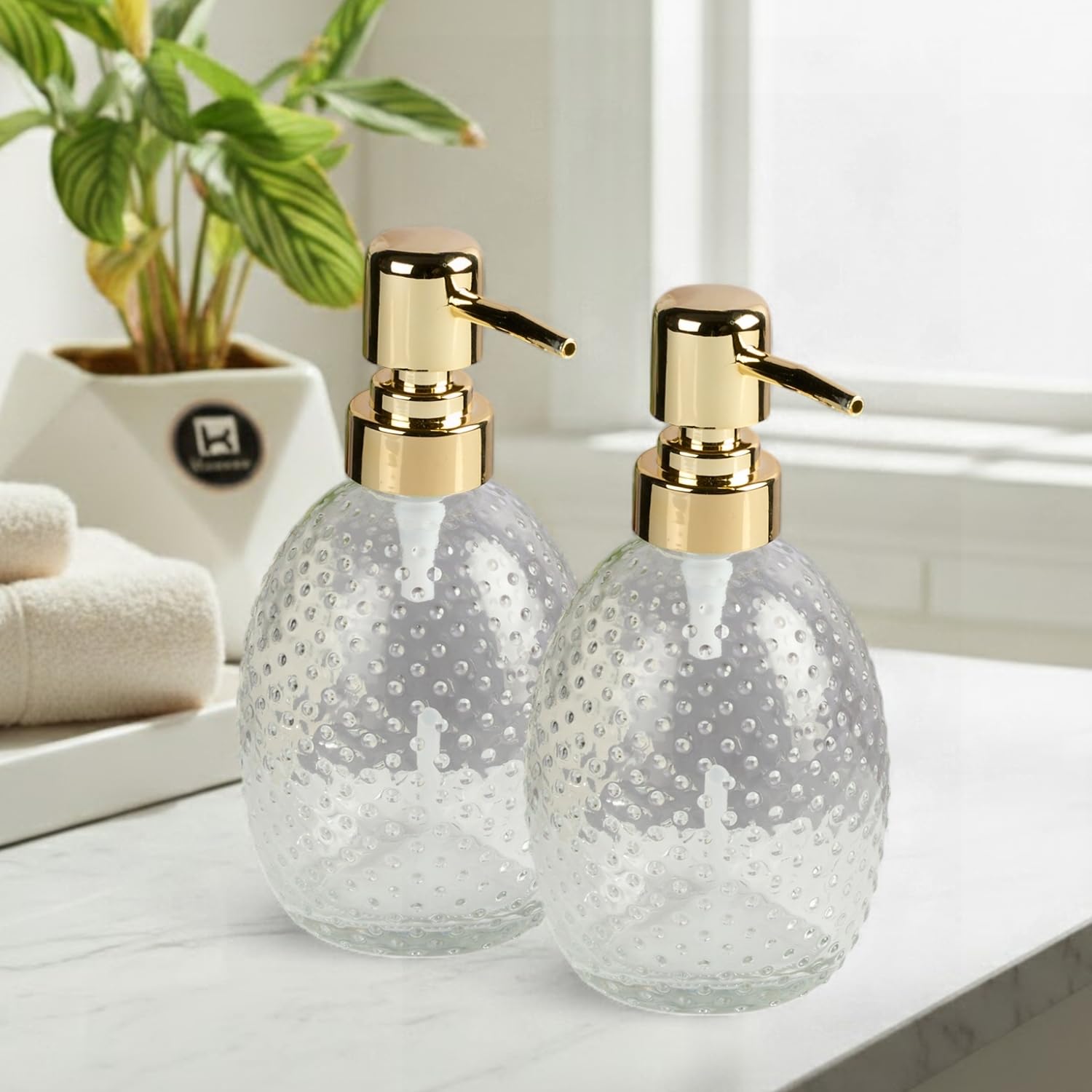 Kookee Glass Soap Dispenser with Stylish Refillable Pump Bottle for Bathroom Handwash & Kitchen Wash Basin, Perfect for Hand Soap, Lotion and More, Transparent (Set of 2) (12123)-picture-39