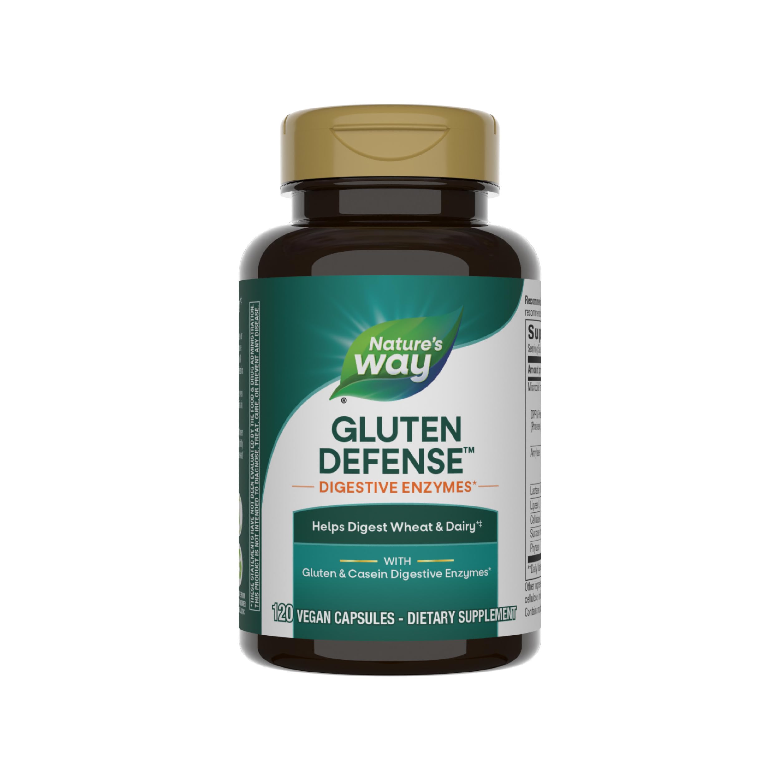 Nature's Way Gluten Defense Digestive Enzymes*, Helps Digest Wheat & Dairy(1), Gluten & Casein Digestive Enzymes*, 120 Vegan Capsules (Packaging May Vary)
