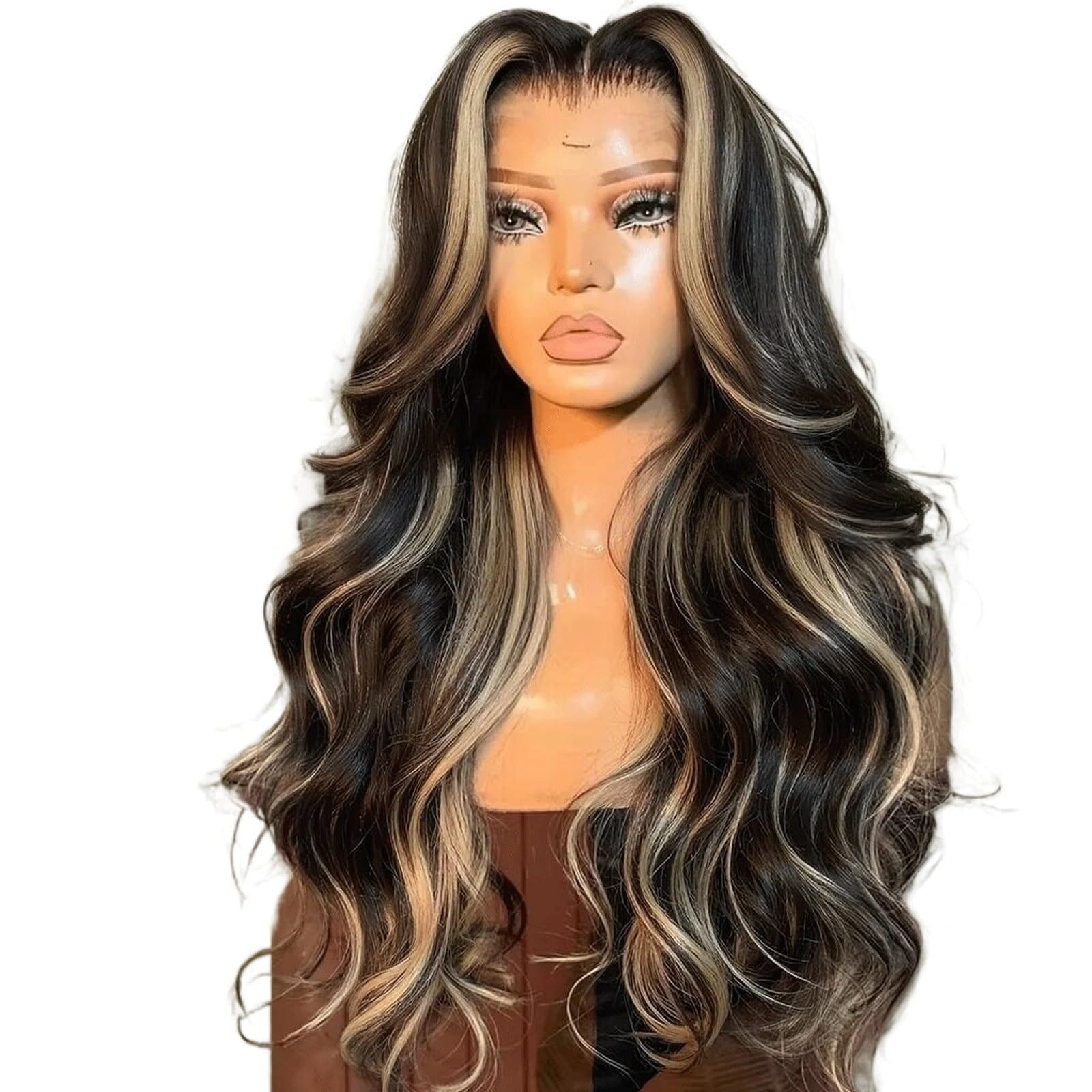Parrucca Parrucca for capelli ricci lunghi a onda larga a contrasto nero oro(26inch)
