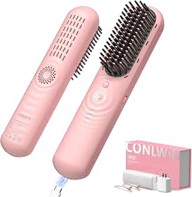 Escova alisadora de cabelo sem fio com ar frio, estilo duradouro, mini alisador de cabelo portátil para cabelos cacheados grossos, íons negativos de 350 m para evitar frizz, aquecimento rápido