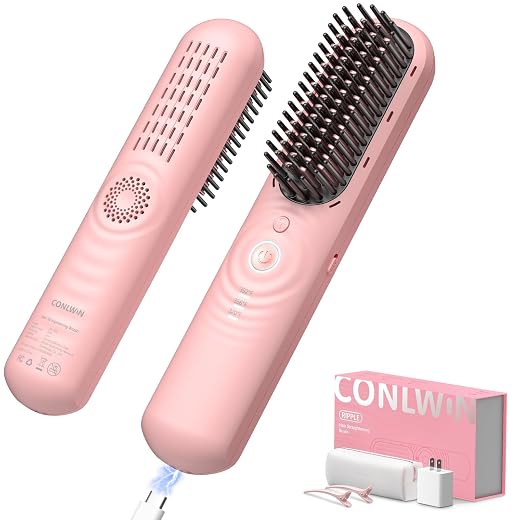 Cordless Hair Straightener Brush (black, pink) - $32.99