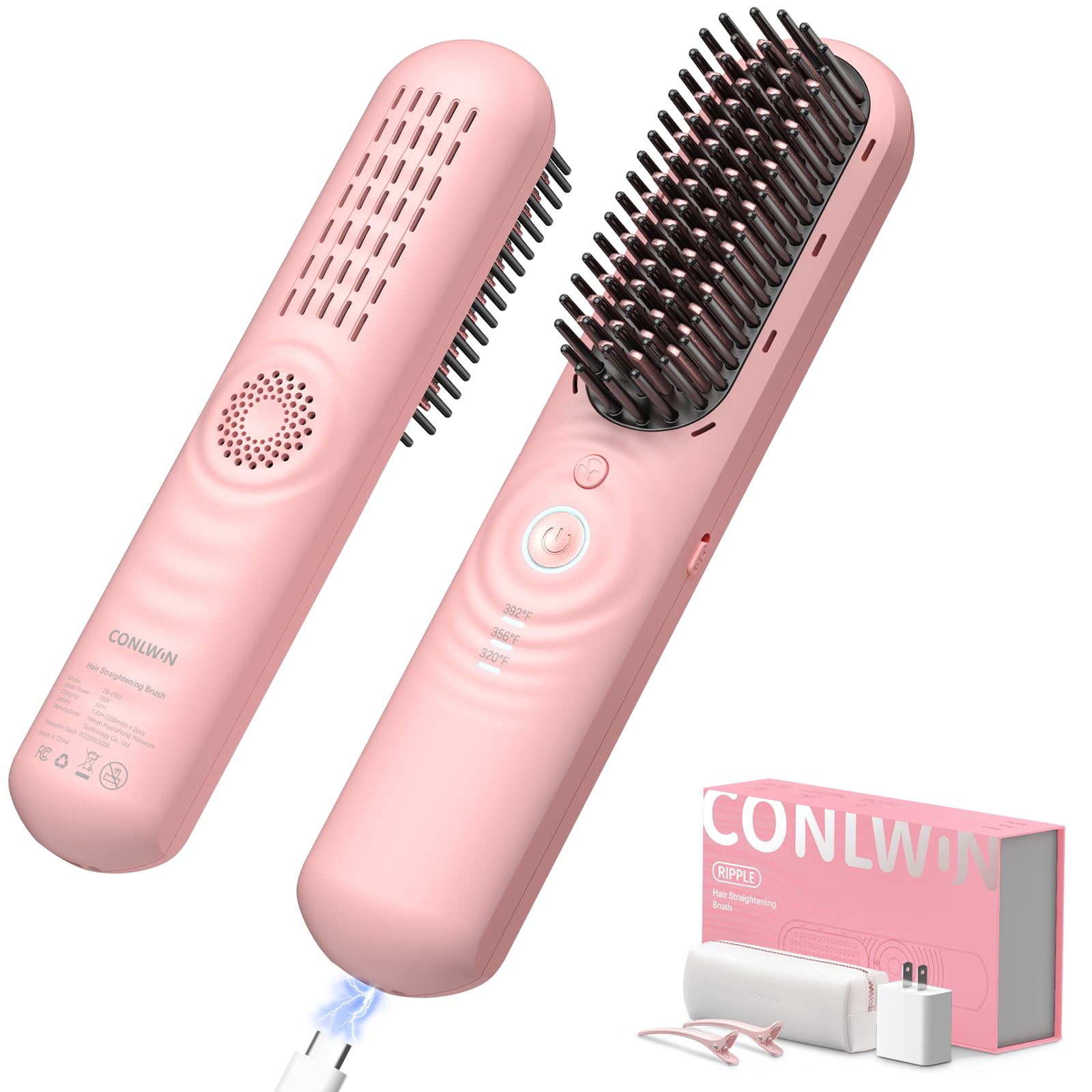 View 1 of ***MISSING PARTS***
CONLWIN Cordless Hair Straightener Brush with Cool Air Long-Lasting Style, Portable Mini Travel Hair Straightener for Thick Curly Hair, 350M Negative Ions for Frizz-Free, Fast Heating, Gift for Women