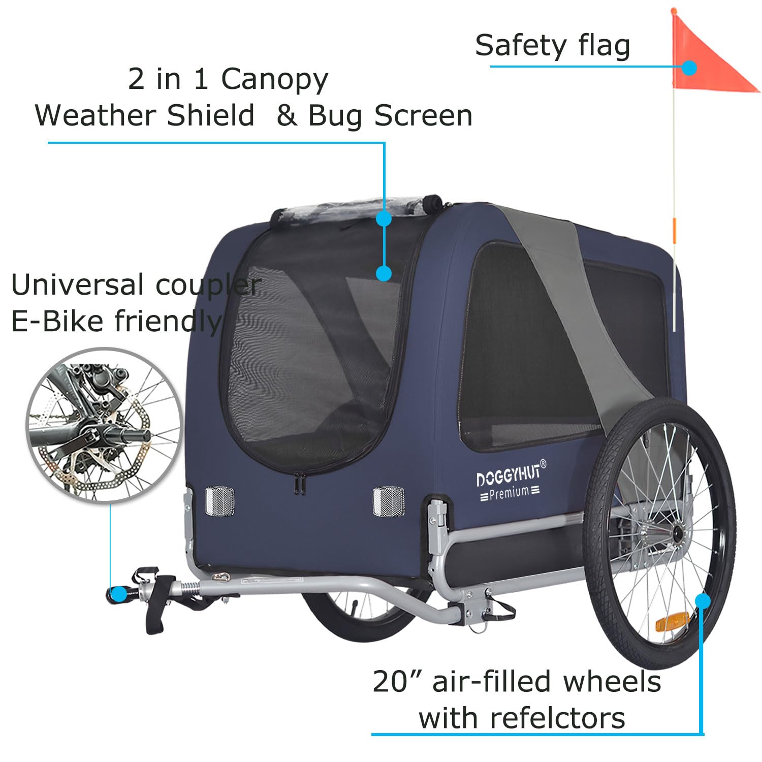 DOGGYHUT Premium Large Hundefahrradanhnger bis 35 kg Hundeanhnger  Fahrradanhnger fr Hunde mittelgroe und groe Hunde 80102 (BLAU) :  Amazon.de: Haustier