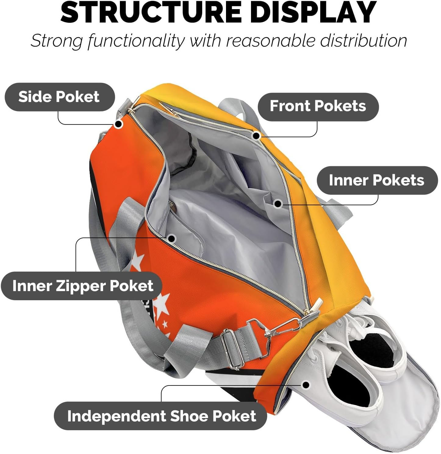 Cheer Cheerleader Personalized Duffel Bag Customized Yoga Sport Bags with Name Travel Duffel Bag Shoulder Bag Deep Orange Weekender Bags with Shoe Compartments